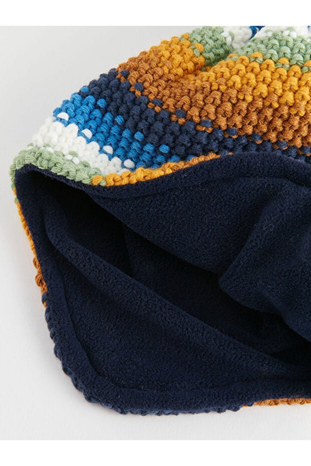 Baby Boy Striped Pompom Hat with Earflaps - TryAladdin