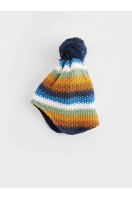 Baby Boy Striped Pompom Hat with Earflaps - TryAladdin