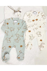 Baby Boy's Organic Cotton Teddy Bear Patterned Romper Set - 2 - Piece - TryAladdin