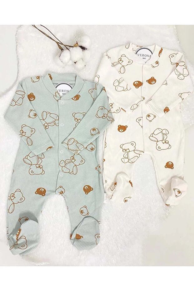 Baby Boy's Organic Cotton Teddy Bear Patterned Romper Set - 2 - Piece - TryAladdin