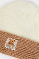 Baby color Block Knitted Beanie with Teddy Patch - TryAladdin