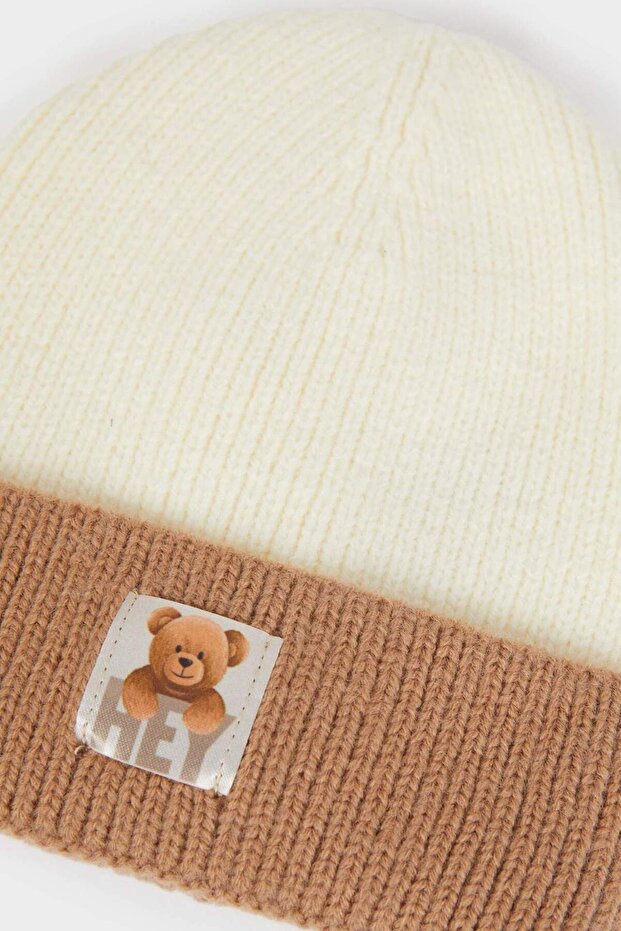 Baby color Block Knitted Beanie with Teddy Patch - TryAladdin
