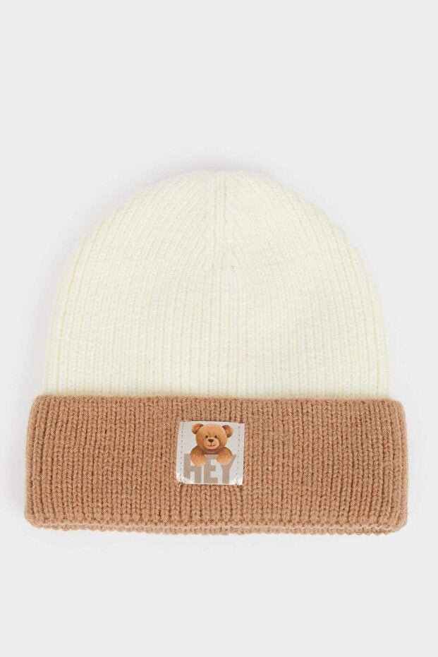 Baby color Block Knitted Beanie with Teddy Patch - TryAladdin