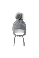 Baby Fleece Beanie - Grey with Pom - Pom, 0 - 1 Age - TryAladdin