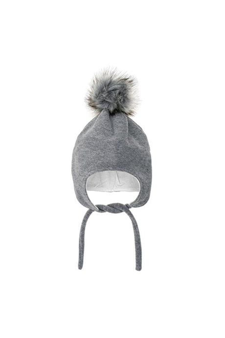 Baby Fleece Beanie - Grey with Pom - Pom, 0 - 1 Age - TryAladdin