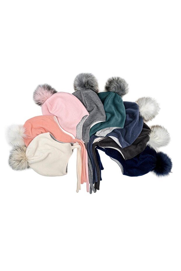 Baby Fleece Beanie - Grey with Pom - Pom, 0 - 1 Age - TryAladdin