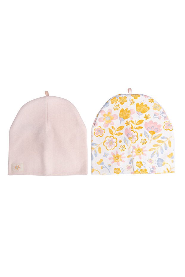 Baby Girl Knitted Beanie Set - Floral & Pink 2 - Pack - TryAladdin
