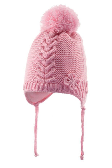 Baby Girl Pink Cable Knit Earflap Pom - Pom Hat - TryAladdin