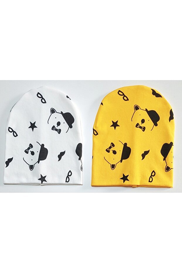 Baby & Kids cotton Bear Print Beanie Set - 2 - Pack - TryAladdin