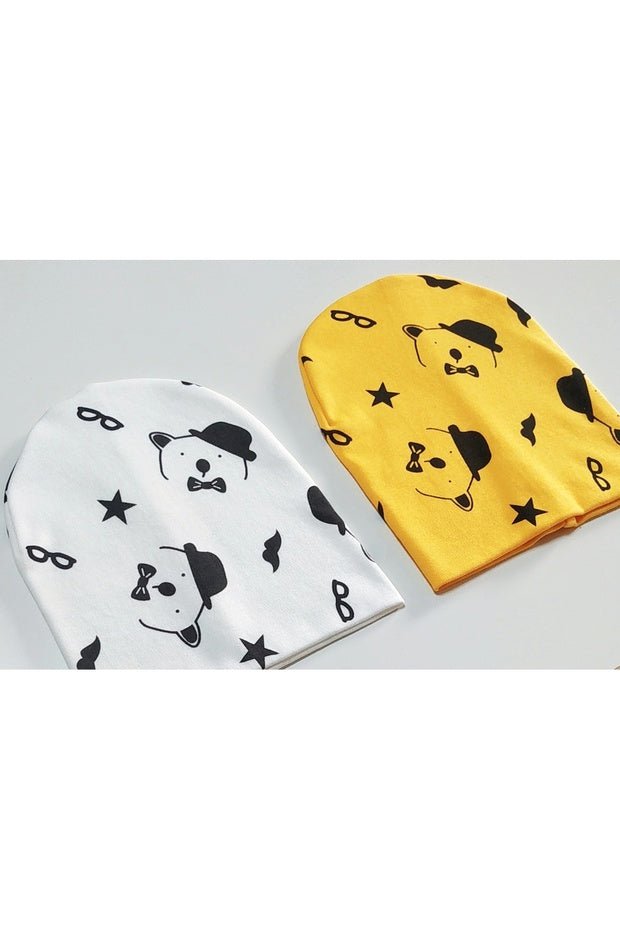 Baby & Kids cotton Bear Print Beanie Set - 2 - Pack - TryAladdin