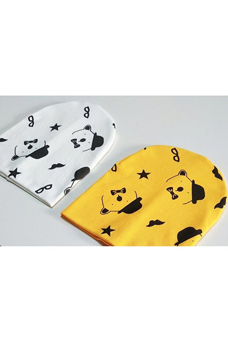 Baby & Kids Cotton Bear Print Beanie Set - 2 - Pack - TryAladdin