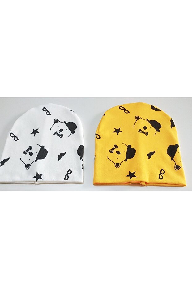 Baby & Kids cotton Bear Print Beanie Set - 2 - Pack - TryAladdin