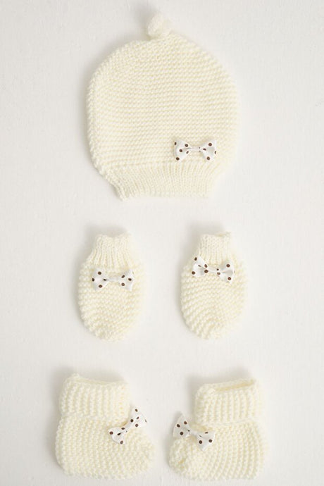 Baby Knitted Hat, Mittens & Booties - 3 - Piece cotton Set - TryAladdin