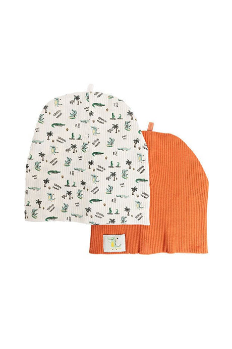Baby Ribbed Knit Beanie Set - 2 - Pack Crocodile Print - TryAladdin