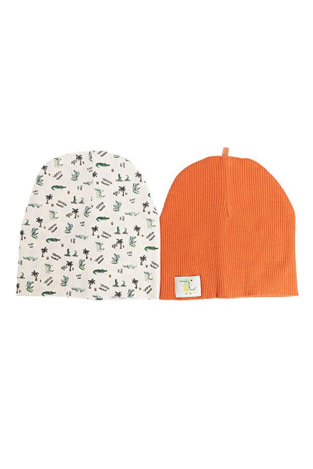 Baby Ribbed Knit Beanie Set - 2 - Pack Crocodile Print - TryAladdin