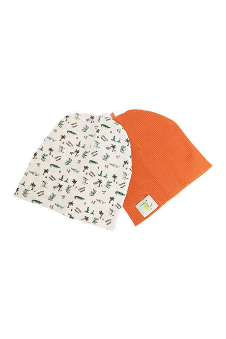 Baby Ribbed Knit Beanie Set - 2 - Pack Crocodile Print - TryAladdin