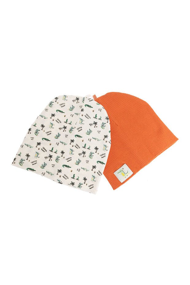 Baby Ribbed Knit Beanie Set - 2 - Pack crocodile Print - TryAladdin