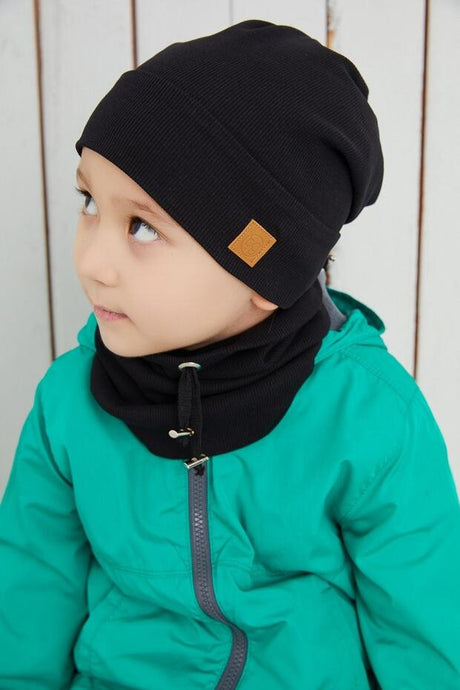 Baby/Child Black Cotton 2 - Piece Hat & Neck Warmer Set - TryAladdin