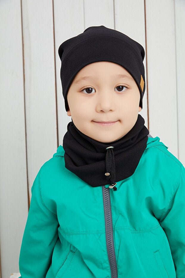 Baby/child Black cotton 2 - Piece Hat & Neck Warmer Set - TryAladdin