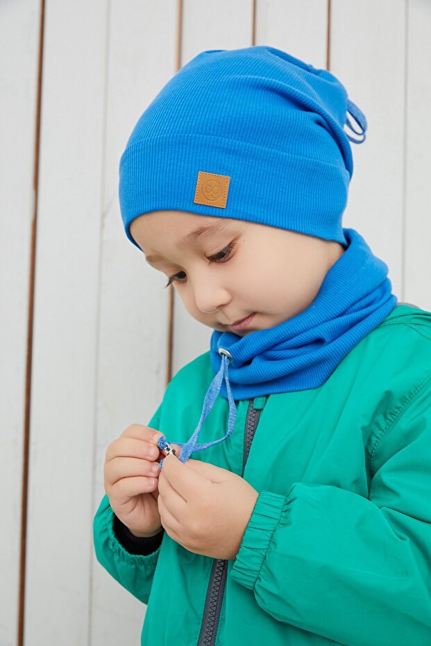 Baby/child Blue cotton Beanie & Neck Warmer 2 - Piece Set - TryAladdin