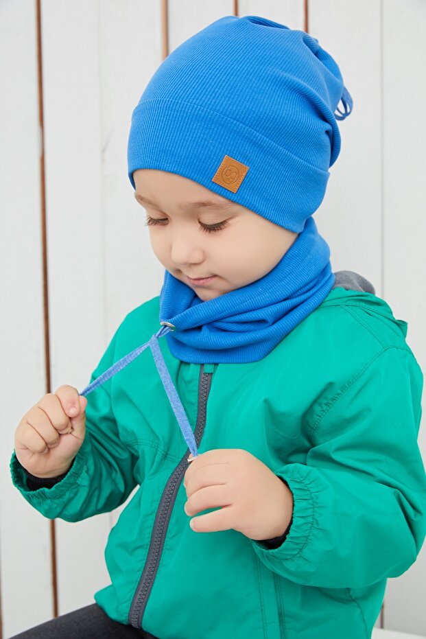 Baby/child Blue cotton Beanie & Neck Warmer 2 - Piece Set - TryAladdin