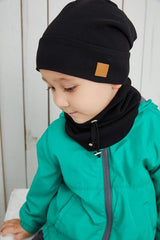 Baby/Kids Black Ribbed cotton Hat & Neck Warmer Set - 2 Pcs - TryAladdin