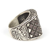 Professional Sterling Silver Amethyst Engraved Men's Ring