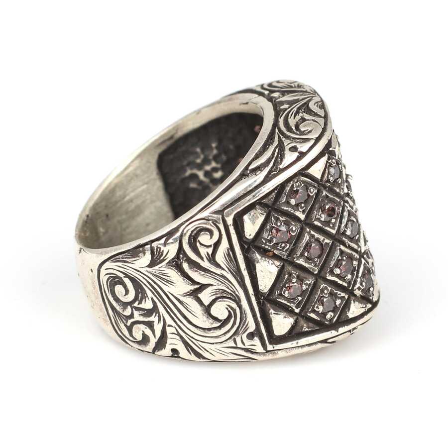Professional Sterling Silver Amethyst Engraved Men's Ring