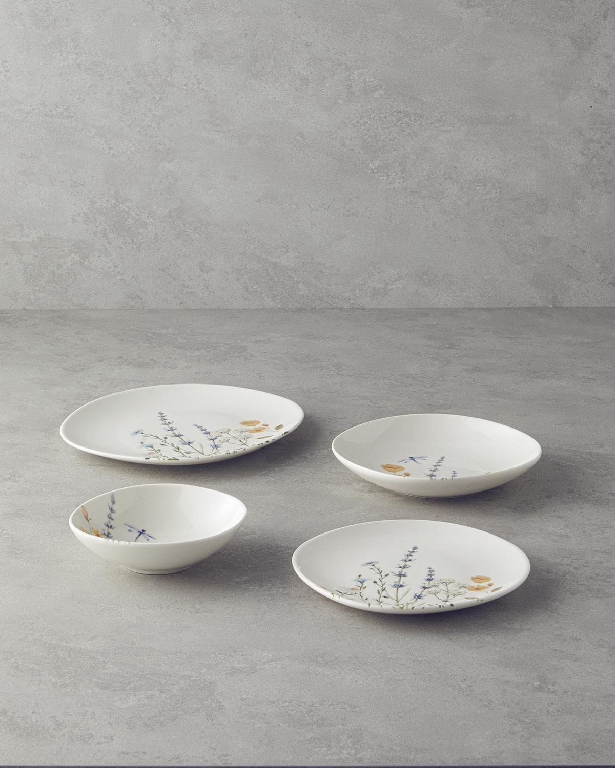 Premium 24 Piece Porcelain Dinnerware Set 6 Person Blue Yellow