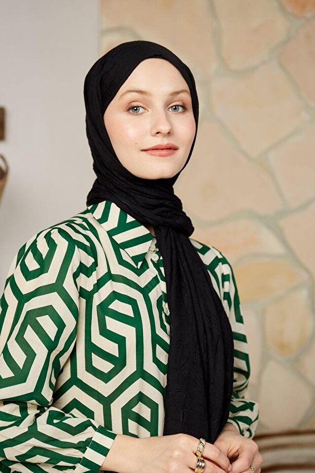 Bamboo Black Crinkled Shawl - Easy Care & Stylish - TryAladdin