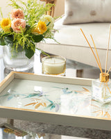 Vassoio decorativo elegante in bambù e vetro — finitura crema dorata