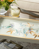 Vassoio decorativo elegante in bambù e vetro — finitura crema dorata