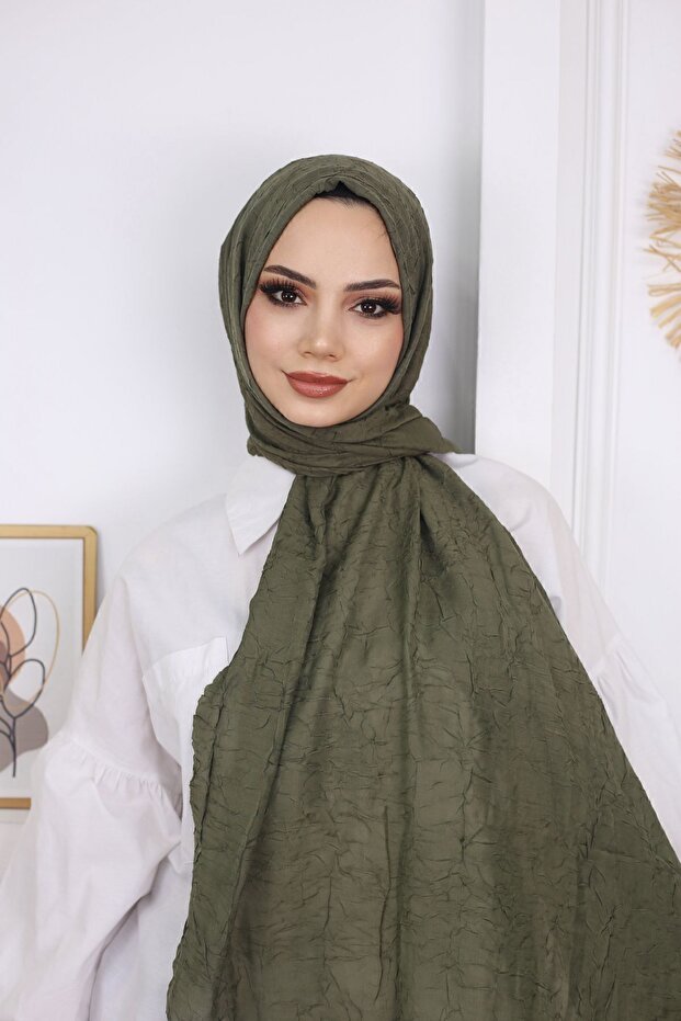 Bamboo Crinkle Shawl - Olive Green - TryAladdin