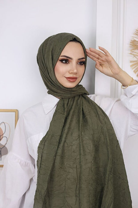 Bamboo Crinkle Shawl - Olive Green - TryAladdin