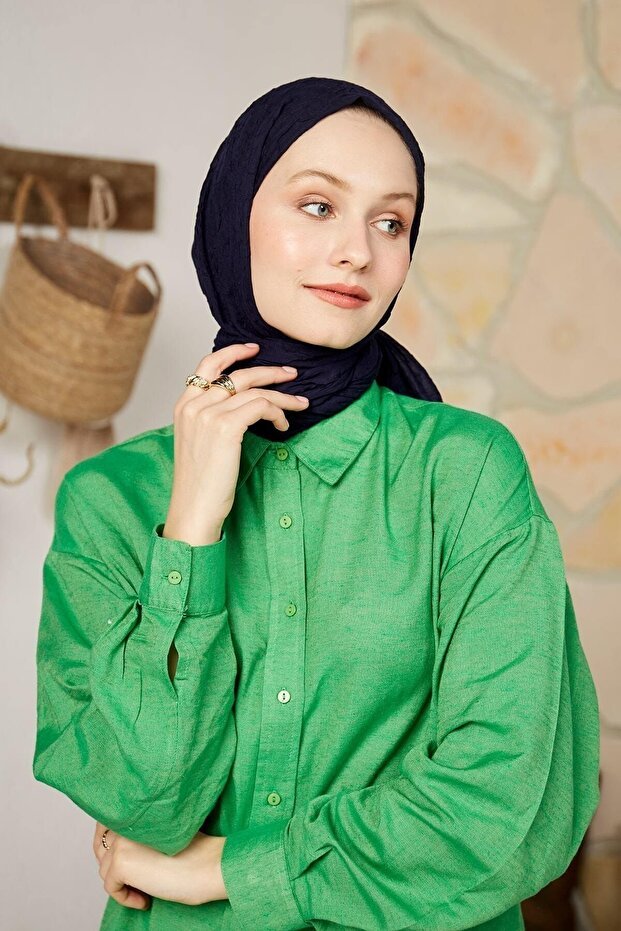 Bamboo Navy Shawl - Wrinkle - Free & Lightweight - TryAladdin