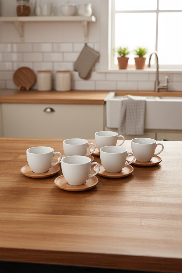 Bambum Elegant White Porcelain Coffee Cup Set - 6 Person - TryAladdin