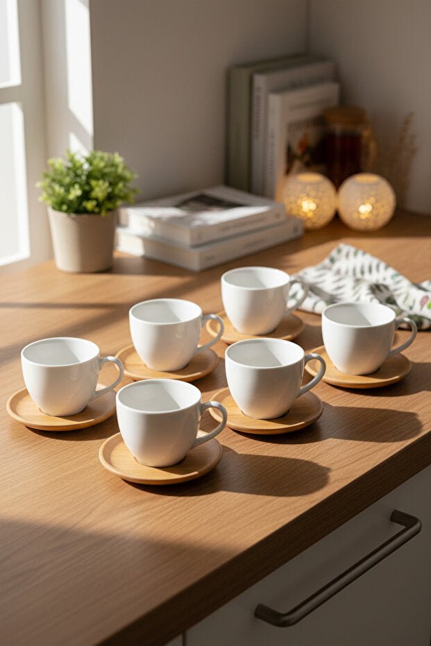 Bambum Elegant White Porcelain Coffee Cup Set - 6 Person - TryAladdin