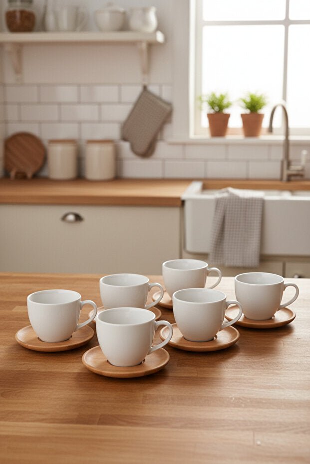 Bambum Elegant White Porcelain Coffee Cup Set - 6 Person - TryAladdin