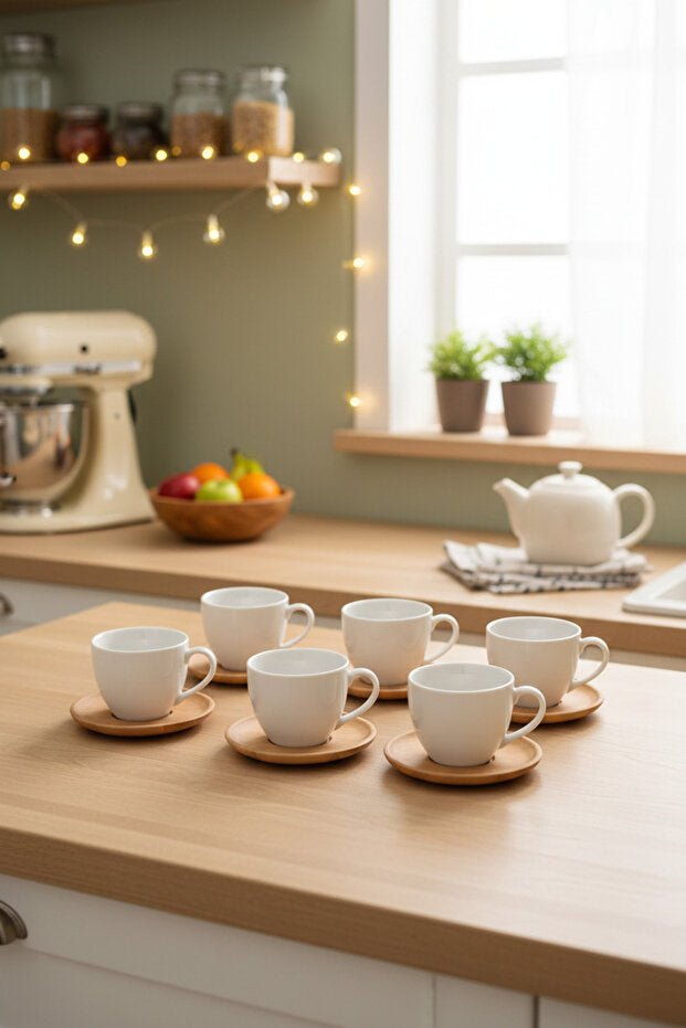 Bambum Elegant White Porcelain Coffee Cup Set - 6 Person - TryAladdin