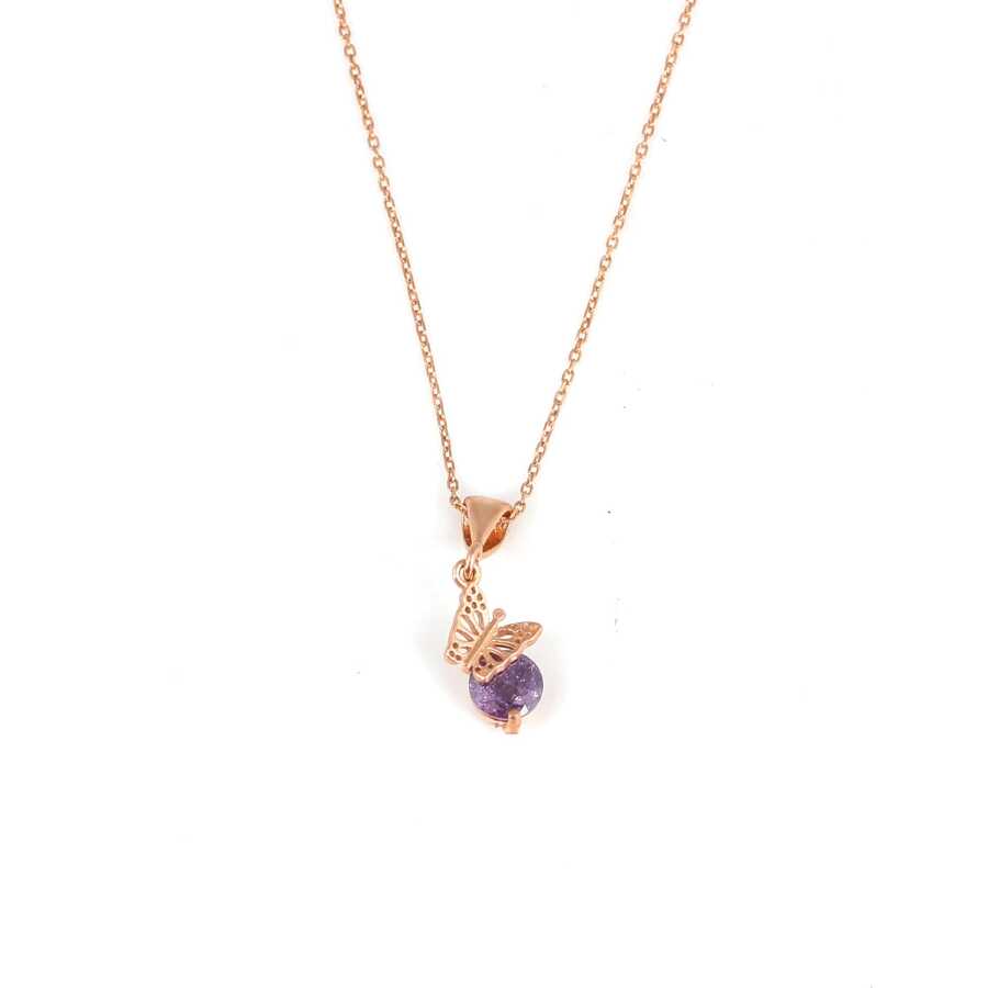 Sterling Silver Frosted Amethyst Butterfly Necklace