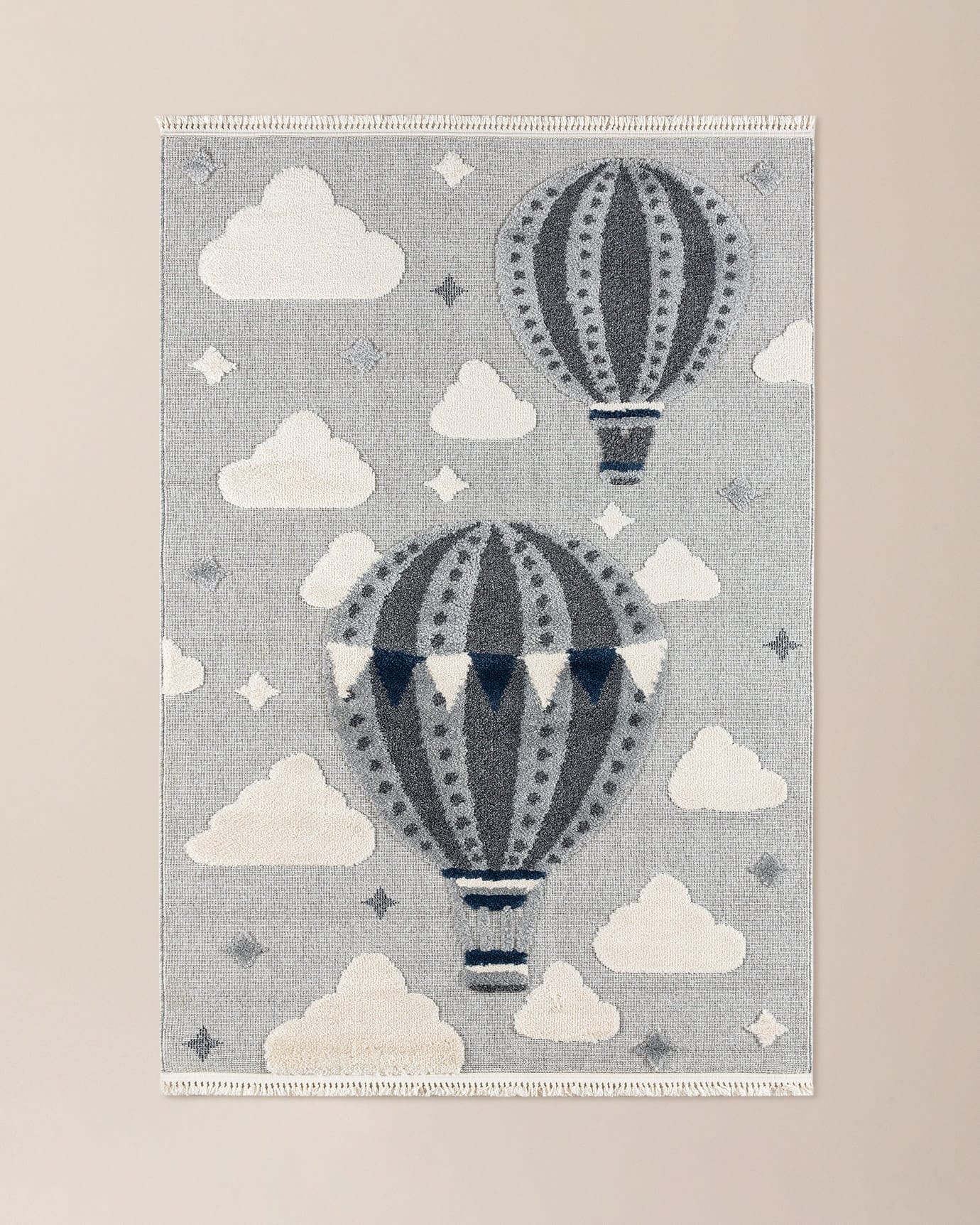Polypropylene Area Rug - Modern Grey with Fringed Edges