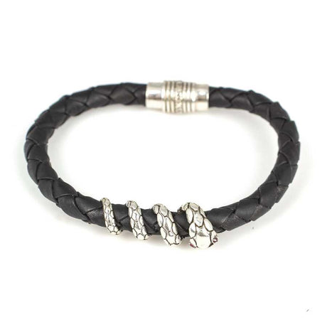 Premium Handcrafted 925 Sterling Silver Leather Snake Bracelet