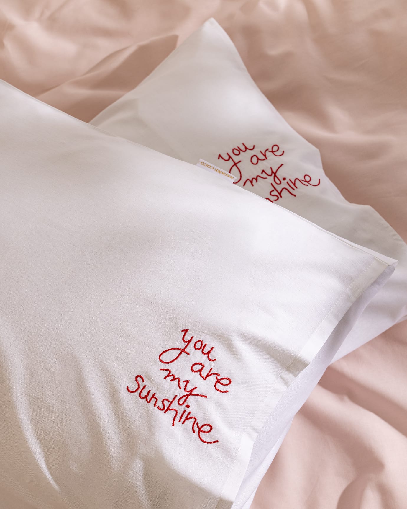 Amour Embroidered 100% Cotton Pillowcase Set of 2 - White & Red