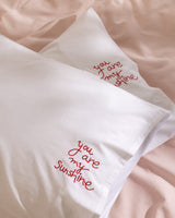Amour Embroidered 100% Cotton Pillowcase Set of 2 - White & Red