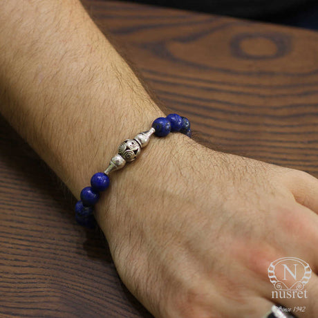 Sterling Silver Lapis Lazuli Men's Bracelet - Magnetic Clasp