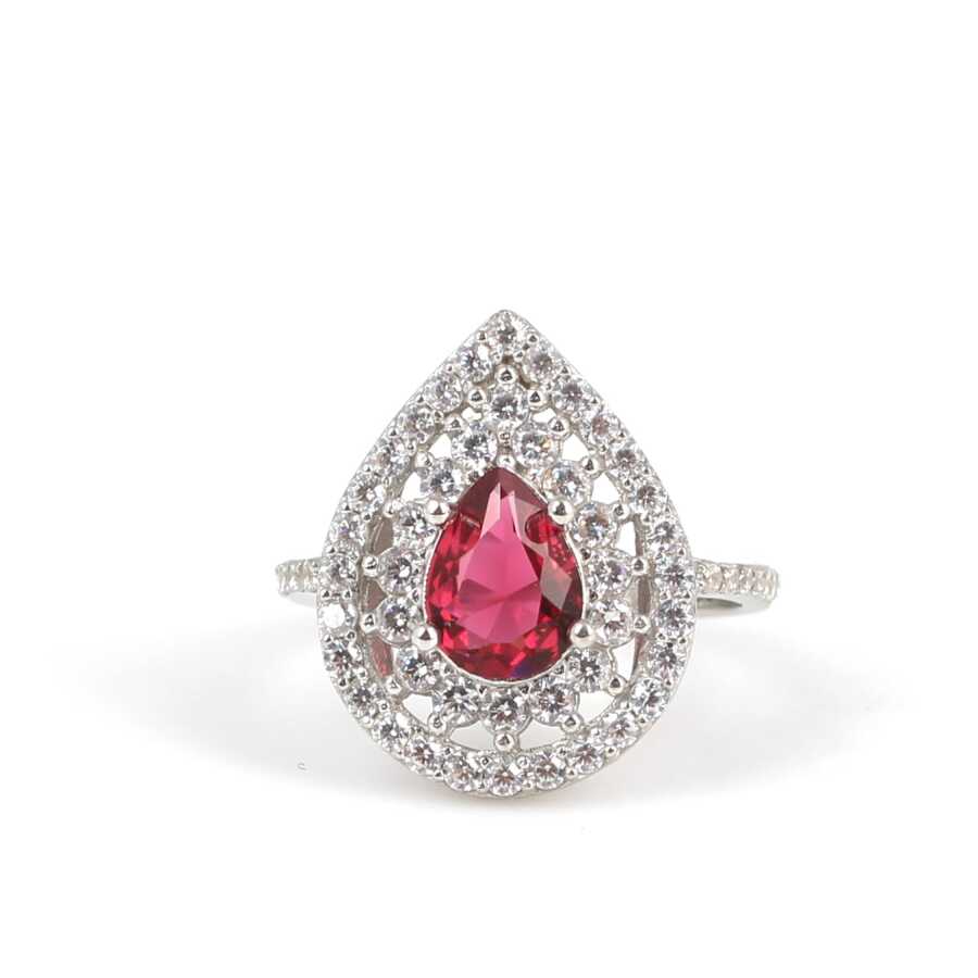 Premium 925 Sterling Silver Teardrop Ruby Ring