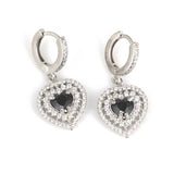 Sterling Silver Double Row Halo Heart Garnet & White Zircon Earrings