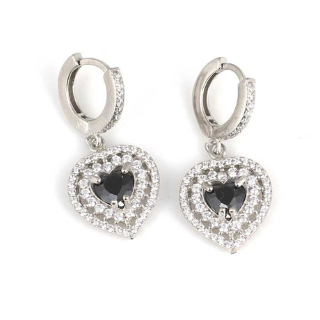 Sterling Silver Double Row Halo Heart Garnet & White Zircon Earrings