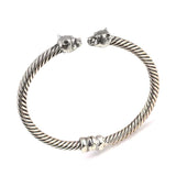 925 Sterling Silver Bear Head Men's Twisted Bracelet