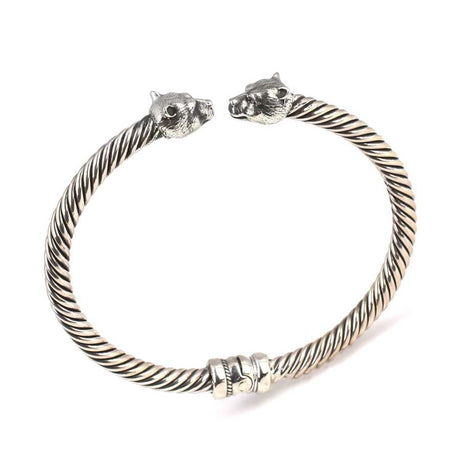 925 Sterling Silver Bear Head Men's Twisted Bracelet